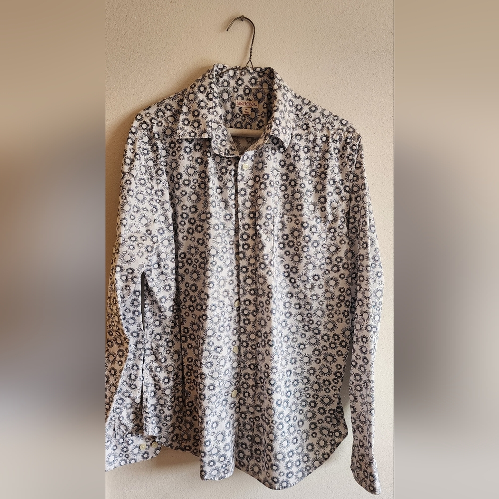 Men's white pattern Merona long sleeve dress shirt medium